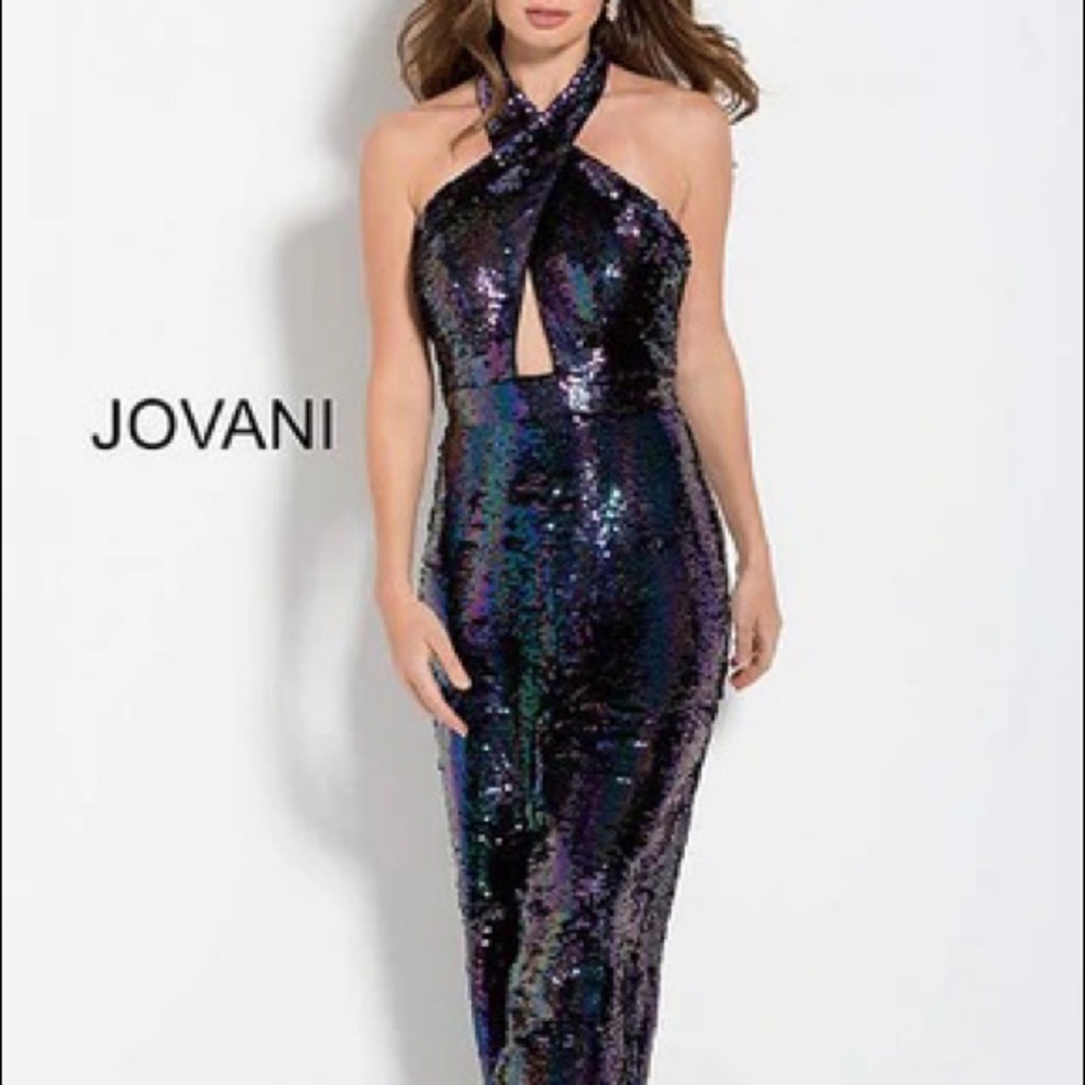 JOVANI 62368 BLACK/MULTI CRISS CROSS NECKLINE JUMPSUIT